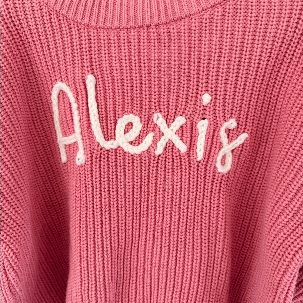 Pink Knit Sweater with White Lettering - Picture 3 of 4